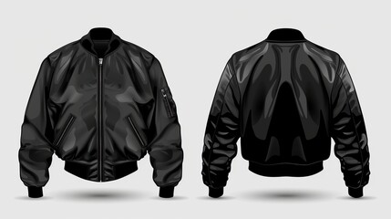 A vector illustration for a black jacket template, showcasing the front, back, and side views - obrazy, fototapety, plakaty