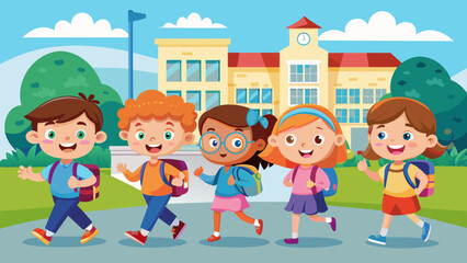 Obraz na płótnie Canvas a group of kid going to school illustration
