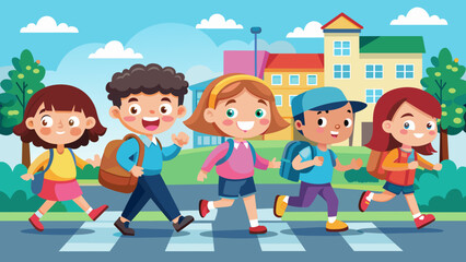 a group of kid going to school illustration