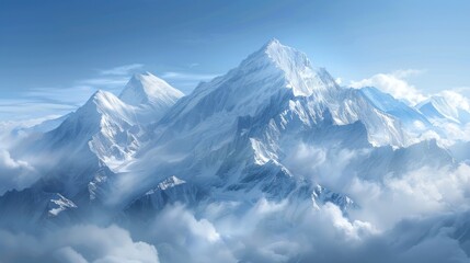 High mountain with withe snow and blue sky. AI generated image - obrazy, fototapety, plakaty
