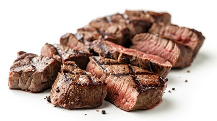Cooked rib-eye steak on white background