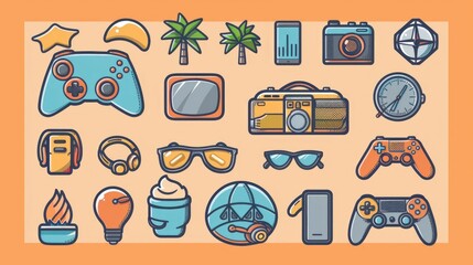 This vibrant collection of icons showcases the diverse hobbies and interests of an individual,capturing their multifaceted personality From gaming and photography to travel and outdoor