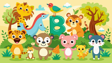 Obraz na płótnie Canvas animals alphabet set for kids abc education in pre