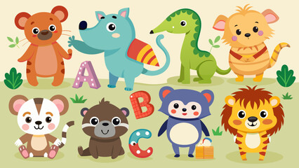animals alphabet set for kids abc education in pre