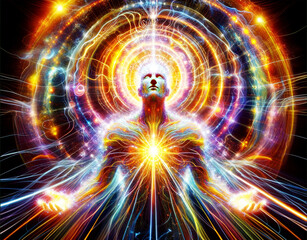 a person in a state of high vibration by adding more dynamic and intricate energy patterns around them