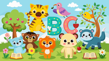 Naklejka premium animals alphabet set for kids abc education in pre
