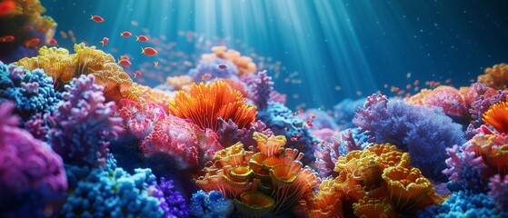 Fototapeta na wymiar Closeup of a coral reef scene, photorealistic, vibrant colors, illuminated by natural light ,close-up,ultra HD