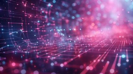 Obraz premium Futuristic Digital Network Grid with Glowing Particles