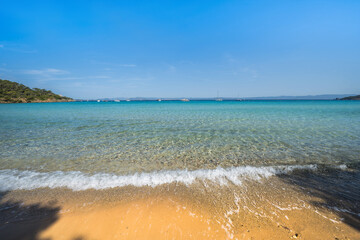 Beautiful Notre Dame beach (Plage Notre-Dame) on Porquerolles island (l'île de Porquerolles), France