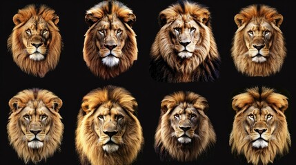 Animal lion  set collection. Isolated on black background. Generative AI