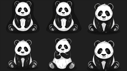 Animal panda  set collection. Isolated on black background. Generative AI