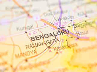 Bengaluru on a map of India with blur effect.