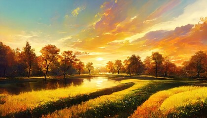 Obraz premium Inspired by a park, a sunset, and the pleasant light that falls on you.