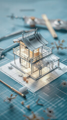 a miniature building model on architecture desk