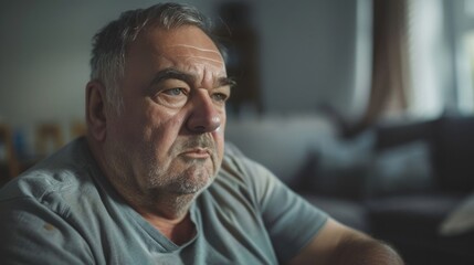 An upset elderly man looking away with a sad expression.