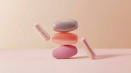 Pastel pills background. Health and medical care creative concept. Vitamin tablets. 