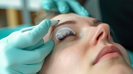 A woman sits in a dentists chair receiving eyebrow treatment