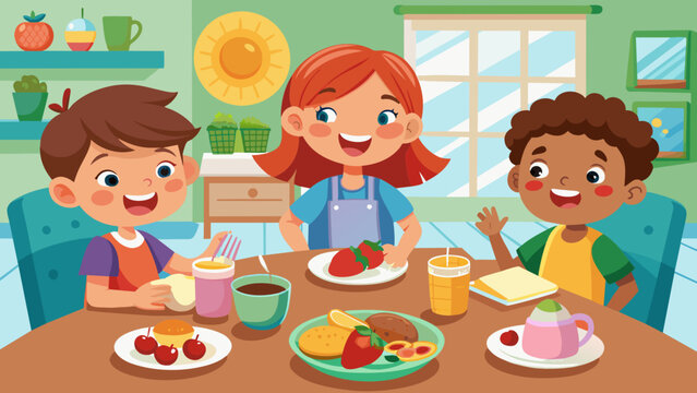 family eating healthy food clipart
