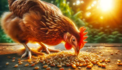 Foto op Plexiglas Chicken Pecking Grains , macro photography , natural background. © HappyTime 17