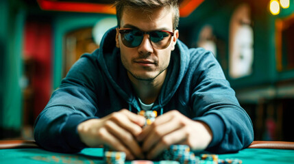 Man in Sunglasses Playing a Game of Poker