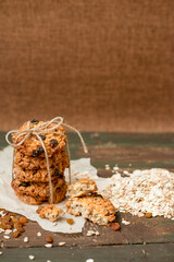 homemade cereal cookies. baking in a rural house. oatmeal cookies. rustic style.