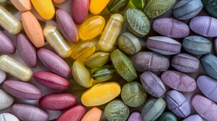 Top view Multi vitamin  colorful pills and capsules