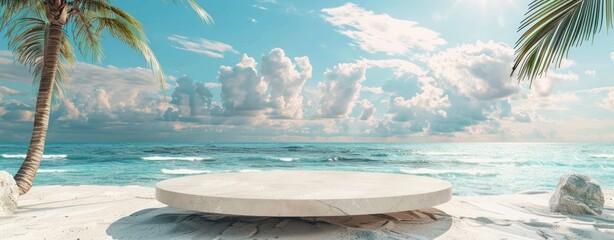 Serene Beachfront Podium for Idyllic Display and Relaxation.