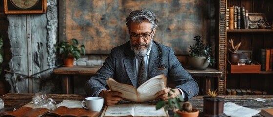 professor reading book at antique room, Generative Ai