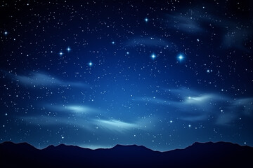 Fototapeta premium Beautiful Stars In The Sky Above The Forest Trees. a starry night sky over trees, Starry Sky Landscape
