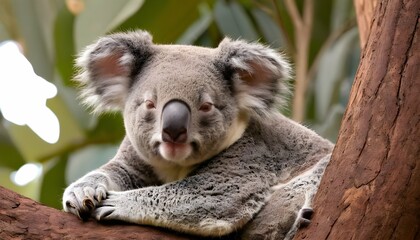 A Koala Napping Peacefully In The Shade Of A Tree