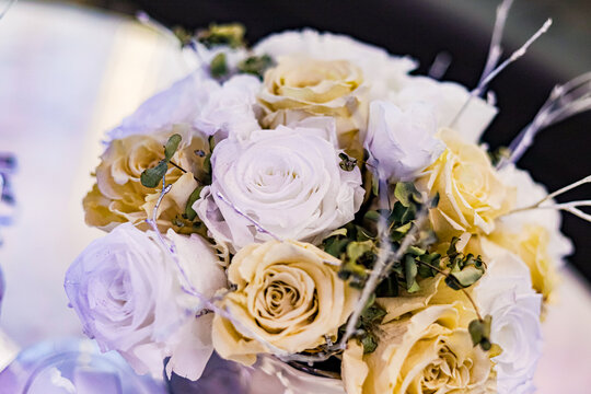Close up of bridal bouquet. Beautiful flower composition