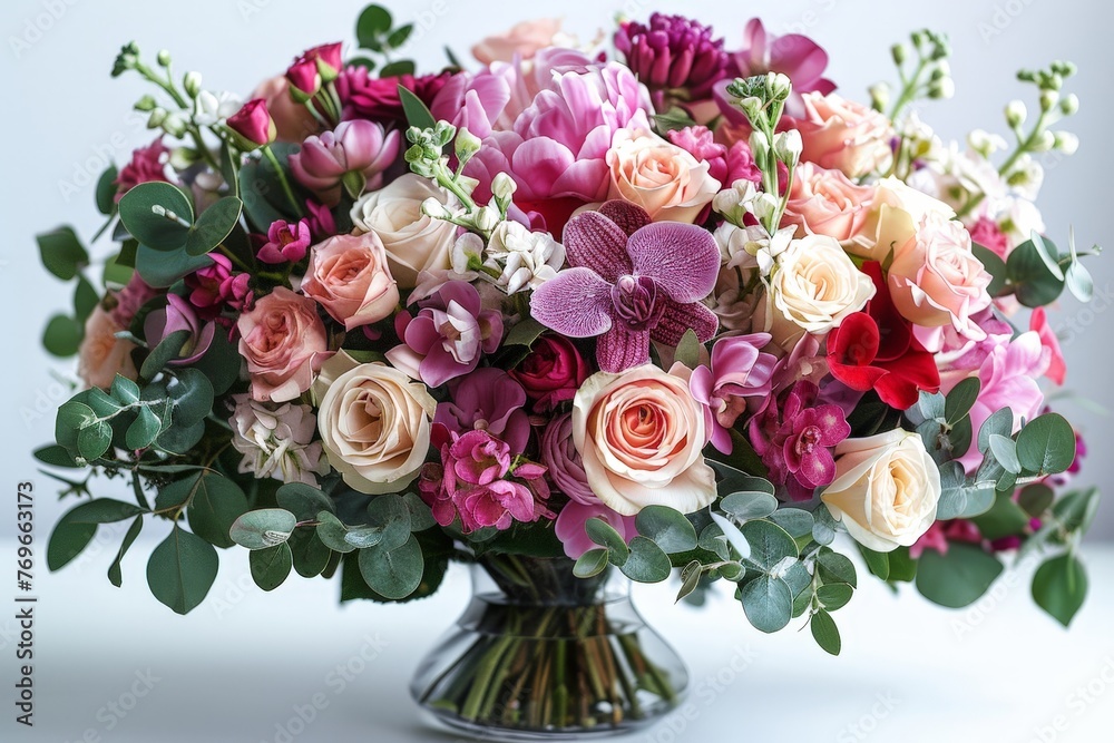Aufkleber A vibrant array of flowers in various hues and shapes fill a vase, creating a colorful and lively display
