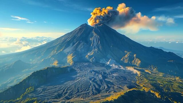 Volcanic Awakening: Smoke Rising from the Crater. Seamless looping 4k time-lapse virtual video animation background