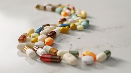 Multi vitamin A variety of vitamin and mineral supplements are artistically arranged on a light surface