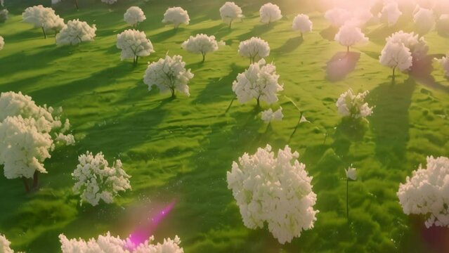 Aerial view of scenic cherry orchard tree. 4k video animation