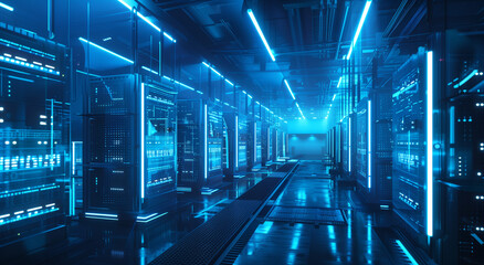 Blue data storage servers. AI Generated