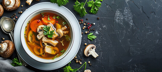Chicken soup with mushrooms