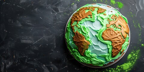 Obraz na płótnie Canvas An Earth-shaped cake decorated with green icing. 