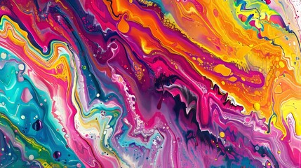 Colorful abstract painting background. Liquid marbling paint background. Fluid painting abstract texture. Intensive colorful mix of acrylic vibrant colors - obrazy, fototapety, plakaty
