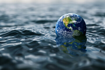 Image of planet earth submerged in water, a concept image for global warming