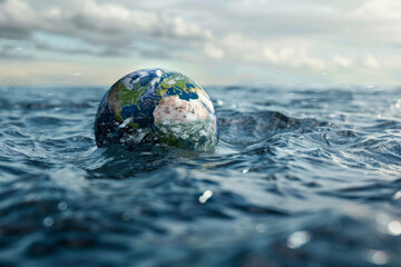 Image of planet earth submerged in water, a concept image for global warming