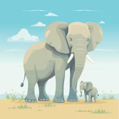Zelfklevend Fotobehang Baby elephant with mother vector cartoon illustration © baobabay