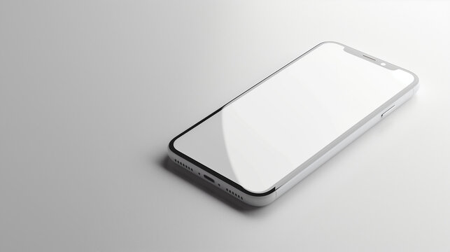 iPhone mock-up with a white/grey background. AI Generated