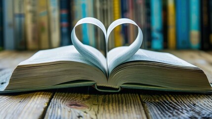 book on table with pages folded into heart shape