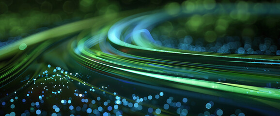 Abstract Green Light Trails with Blue Bokeh
