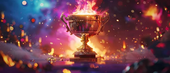 Foto op Canvas Fiery trophy bursting with sparks and intense heat representing passionate victory and celebration. © pprothien