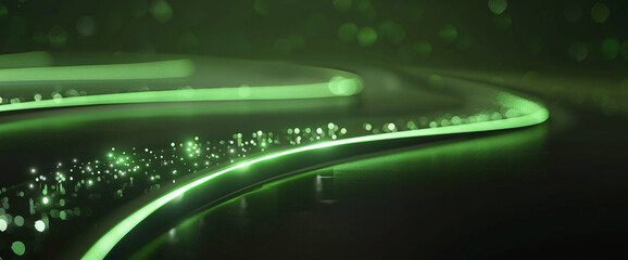 Glowing Green Light Trails with Bokeh Effects
