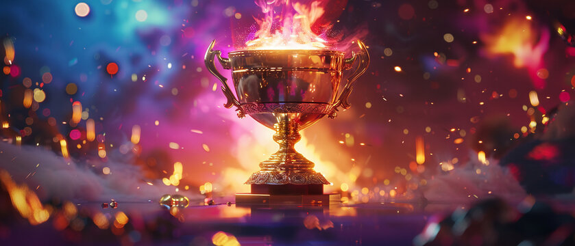 Fiery trophy bursting with sparks and intense heat representing passionate victory and celebration.