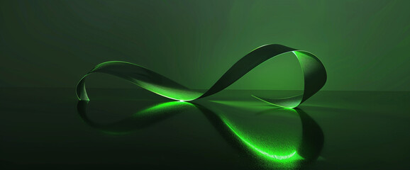 Elegant Green Ribbon on Reflective Surface
