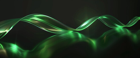 Abstract Smooth Green Waves on Dark Background
